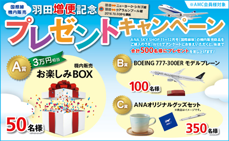 ANAは、羽田増便記念プレゼントキャンペーンを開催！3万円相当の楽しみBOXやモデルプレーンが当たる！