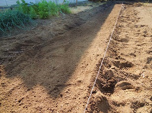 有機石灰を土と混ぜ合わせる