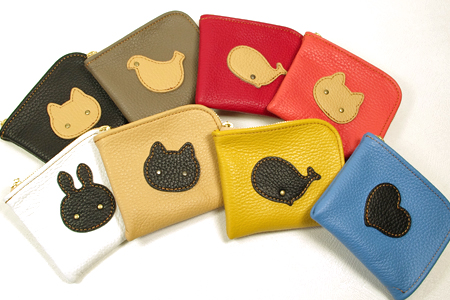 L字ファスナー：可愛いミニ財布：ネコ、クジラ、ウサギ